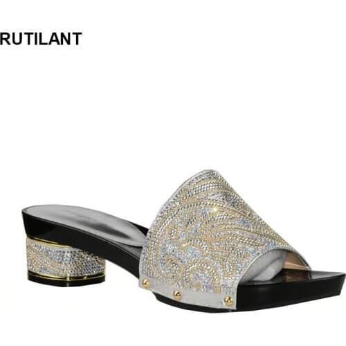 Sliver Color African Wedding Women Shoes Larges Size 43 Italy Design Elegant Women Party Shoes New Arrival Summer Slippers Shoes