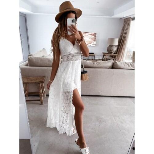 2021 Sexy Sling Stitching Casual One-piece Outfit Summer Ins Home Holiday Hollow Out Jumpsuits Women Solid Loose Boho Elegant