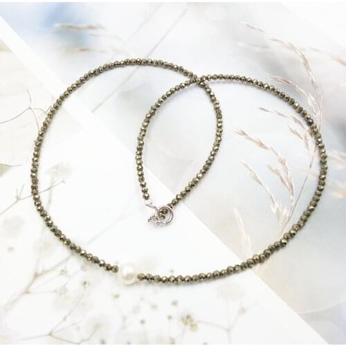 LiiJi Unique Choker Necklace Natural Pyrite Real Freshwater Pearl 925 Sterling Silver Shining Necklace Women Jewelry