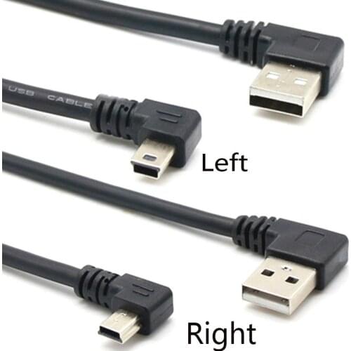 0.25m Left right Mini USB B Type 5pin Male 90 Degree Left Angled to USB 2.0 Male Data Cable Black Color