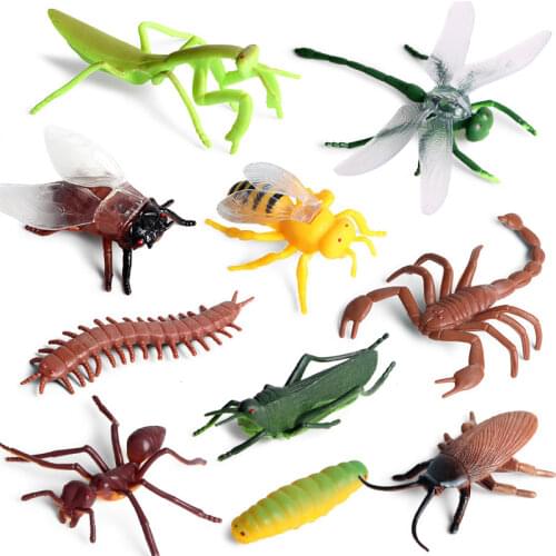 10Pcs/Set Small Insect Animals Model Grass hopper Bee Dragonf Mantis Action Figures Figurine Miniature Educational Cute Kid Toys