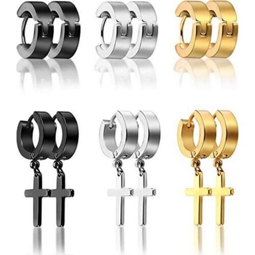 2 Pairs 316L Titanium Steel Cross Ear Clip Fashion Piercing Cuff Stainless Steel Earrings Studs Set