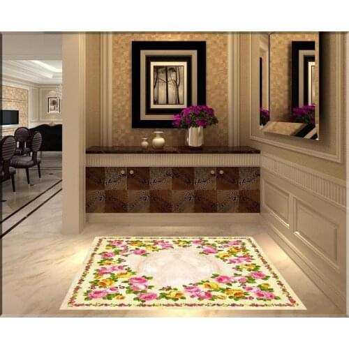 Floor wallpaper 3d for bathrooms Romantic flowers marble mosaic Custom Photo self-adhesive 3D floor