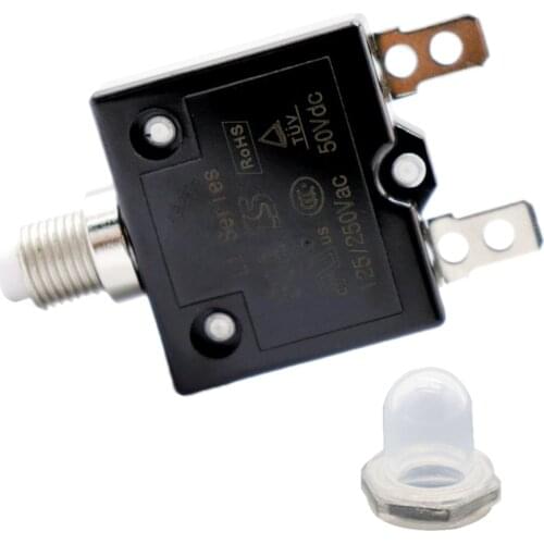 30A 50V DC Black Circuit Breaker Overload Protector Waterproof Cap Manual Reset Push Button Switch Fuse Resettable AC 125/250V