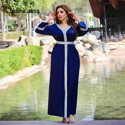 Bbonlinedress Royal Blue Moroccan Caftan Evening Dress Beading Muslim Party Dresses Long Arabic Abaya Kaftan Party Dresses