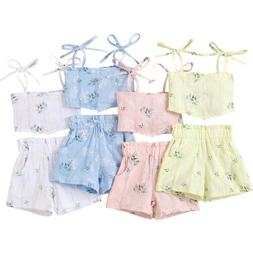 Infant Baby Girls Floral Print Clothes Set, Irregular Hem Sleeveless Cropped Tops + Short Pants for Summer 6M-4T