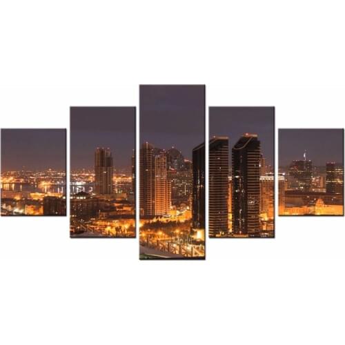 Framde 5 pieces / set of Classic city night view wall art for wall decorating home Decorative painting on canvas /XC-city-69