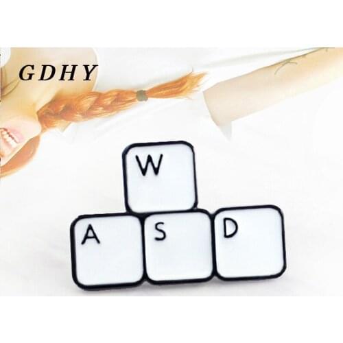 GDHY WASD Computer keyboard Brooch Four Keys Gamer Button Enamel Pins Hat Backpack Shirt Collar Lapel Keyboard Badges Jewelry