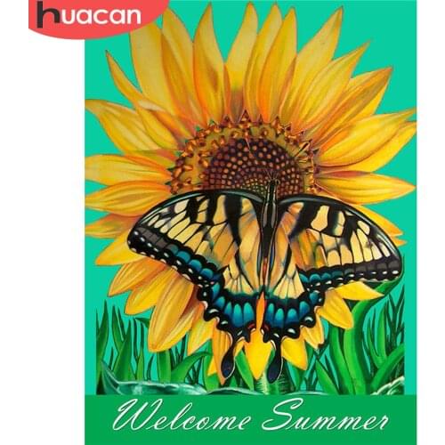 HUACAN 5D Diamond Painting Sunflower Picture Of Rhineston Diamond Embroidery Butterfly Animal Cross Stitch Mosaic Handmade Gift
