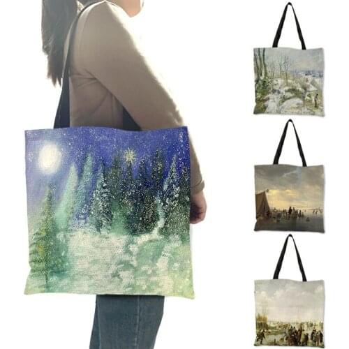 Personalized Women Designer Tote Handbags Beautiful Forest Snow Scenery Print Shopper Shoulder Bags Casual Daily Use B13174