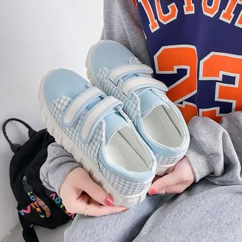 Canvas shoes female 2021 spring new low-cut student board shoes retro cloth shoes casual shoes Velcro color grid canvas sneakers