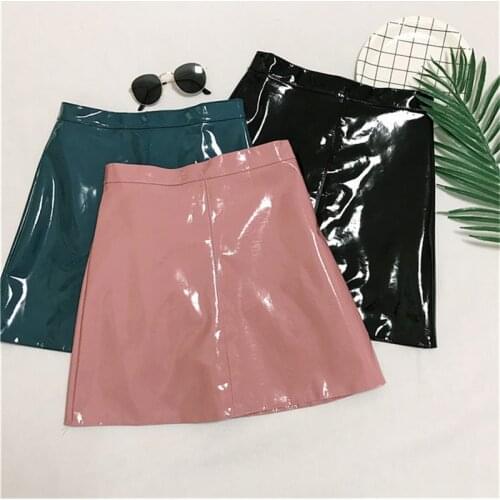 Korean Version Of The High Waist Skirt Womens Skirt Bright Patent Leather Short Skirt Skirt Summer New Anti-glare A-line Skirt