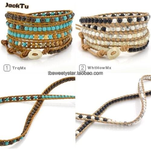 JTJACKTU bronzite beads 5 wrap leather bracelet