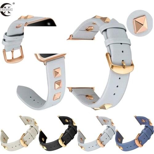 Leather Studded Strap for Apple Watch Series SE 6 5 4 3 2 Band for iwatch Leather Band Punk Rivet Style 38mm 40mm 42mm 44mm Band