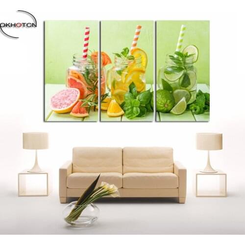 Lemon Orange Juice 3 PCS Wall Art Posters And Prints Wall Art Canvas Painting Prints Frameless Nordic Style Home Decor