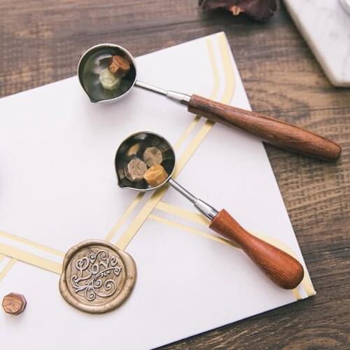 JIANWU Copper Lacquer Spoon with Wooden Handle Metal High Temperature Lacquer Spoon Wax Stamp Tool Wax Fire Paint Melting Tool