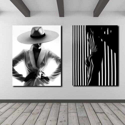 Fashion Lady Girl Black White Wallpaper Canvas Posters Prints Wall Art Painting Decorative Picture Modern Home Decor Framework