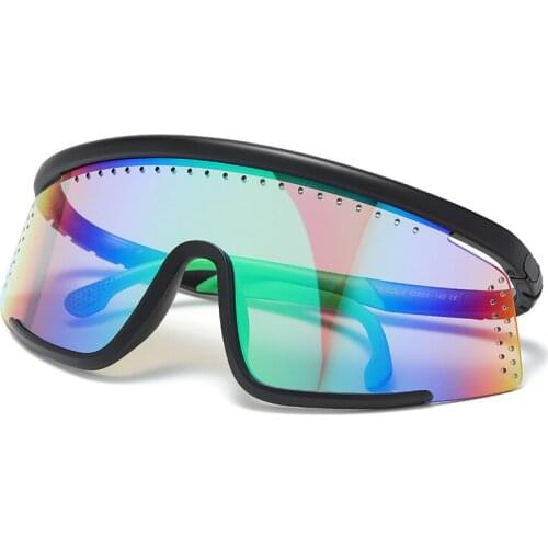 2021 New Sports Sunglasses UV400 Women Men Big Frame Colorful Film Riding Ski Goggles, Silicone Leg Goggles