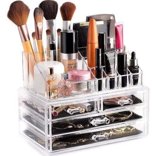 Cosmetic Storage Organizer Easily Organize Cosmetics, Jewelry Accessories Bathroom Counter or Dresser Clear Design storage box