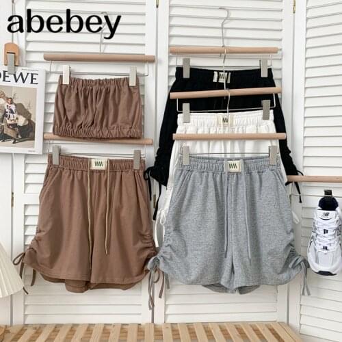 Sexy sleeveless off shoulder strapless Vest Top + drawstring pleated casual wide leg Shorts two-piece set 2021 New Summer