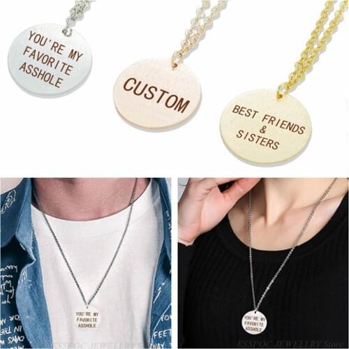 Custom Disc Pendant Letters Necklace Best Friends Mom Lettering DIY Jewelry Bar Engraving Metal Necklace Girl Sisters Lover Gift