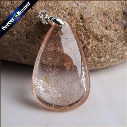 Rare Natural Quartz Gold Rutilated Garden Quartz Crystal Love Necklace Pendant natural minerals Fish Tank Beads OS036