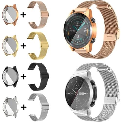 For Huawei Watch GT2 46mm 42mm GT 2 Pro Smart Watch Band 2in1 Metal Strap+Plating Case Cover For Huawei GT2 Pro Bracelet Shell
