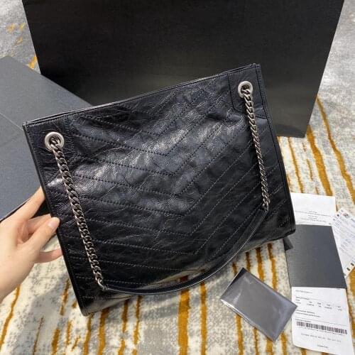 Luxury designer women v letter tote shopping bag chain strap shoulder bag handbag wrinkled calfskin leather Europe brand