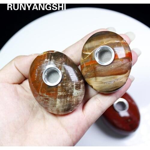 Runyangshi 1pc wholesale natural raw petrified wooden fossil stone Tobacco pipes Crystal Smoking Pipes