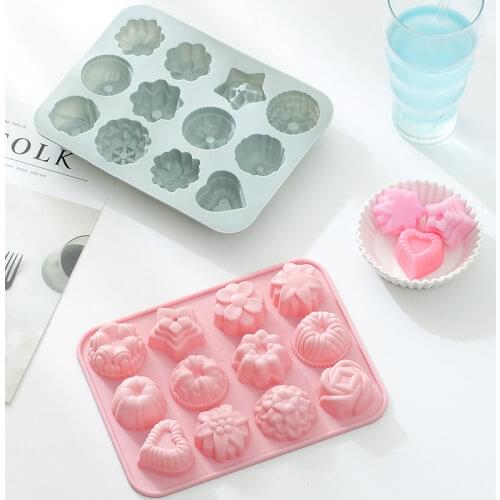 Silicone cake mold 12 different flower shape cake moon cake silicone mold DIY handmade jelly chocolate cake baking tool