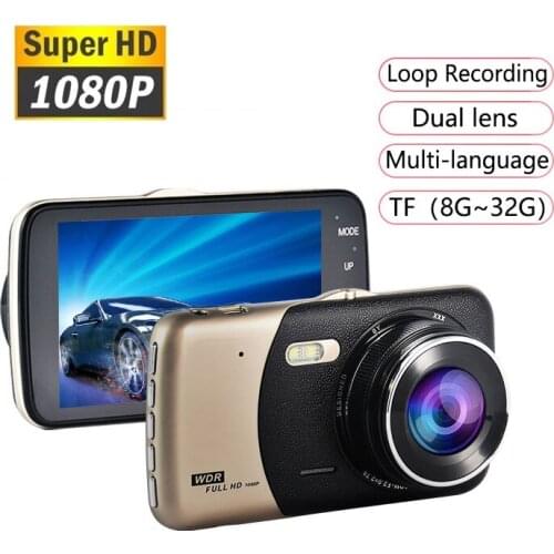 Dash Cam Dual Lens Car DVR Camera Full HD 1080P 4" IPS Front+Rear Night Vision Video Recorder Parking Monitor Auto Car Camera
