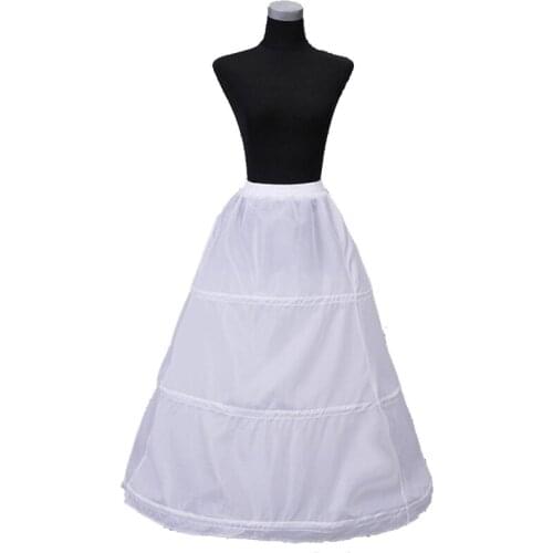 Simple Cheap A Line Womens Underskirt 3 Hoops Long White Wedding Petticoats Floor Length Crinoline Saiote Para Vestido De Noiva