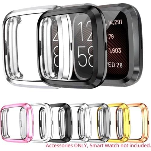 TPU Soft Shell Glass Screen Protector Case Frame For Fitbit Versa 3/2/Sense Watch Band Versa3 Versa2 Protective Bumper Cover