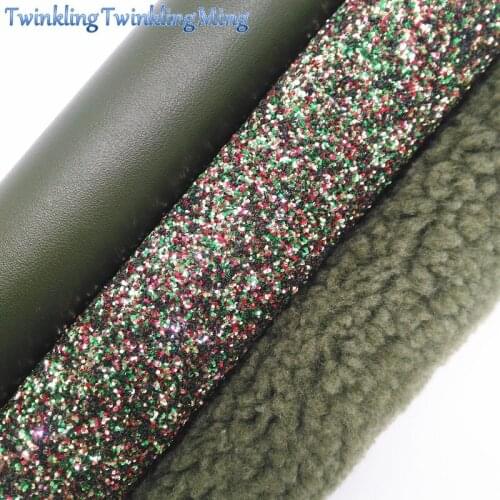 GREEN Glitter Fabric, Immitation Goat Fur Fabric, Synthetic Leather Fabric Sheets For Bow A4 8"x11" Twinkling Ming XM351