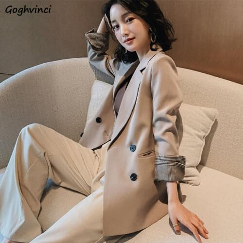 Women Long Sleeve Blazers Loose Office Lady Business Casual Patchwork Double Breasted Unisex Outwear Korean Style Suit Harajuku