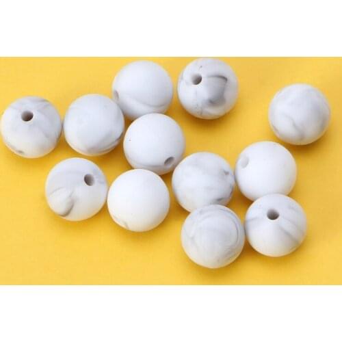 10pcs Silicone Marble White Teething Beads Baby Chewable Beads Diy Teether Toys