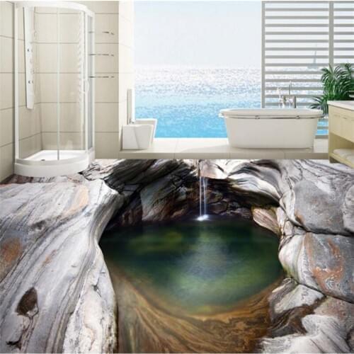 Custom 3d flooring Mural Wallpaper Creek Waterfall Rock 3d flooring Tile Painting Mural PVC Self-adhesive Wallpaper BEIBEHANG