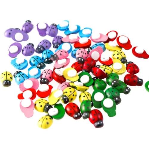 50Pcs Wooden Buttons Mini Ladybird Wih Gule Buttons Sewing Tools Decorative Button Scrapbooking Garment DIY Apparel Accessories