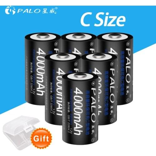 PALO 6PCS C Size NI-MH Rechargeable battery 4000mah C battery C Size 1.2v batteries For Gas Cooker Radio Flashlight LED light