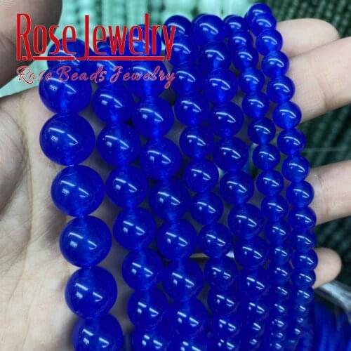 Natural Stone Beads Dark Blue Jades Chalcedony Round Loose Spacer Beads 4 6 8 10 12 14mm 15" DIY Bracelet For Jewelry Making