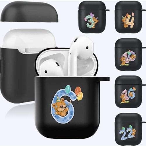 Earphone Case for Apple Airpods 1st/2nd Gen Silicone Charging Headphones Case Arabic numeral bear Pattern Protective Soft Cover