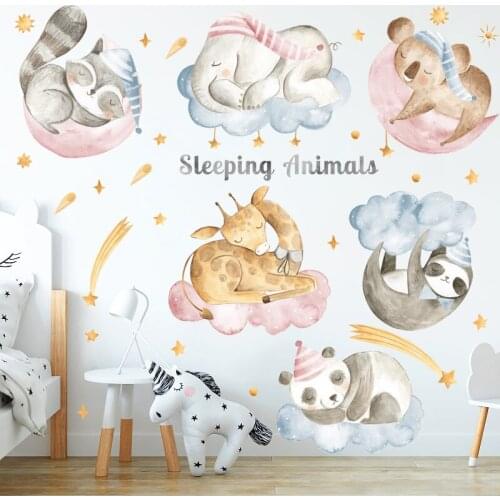 DIY Cartoon Cute Sleeping Animals Wall Stickers Home Decor Vinyl Decorative Murals Baby Kids Bedroom Wallpaper Decals Decoration