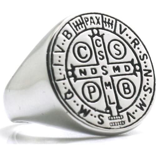Unisex CSPB CSSML NDSMD Saint Benedict of Nursia Christianity Jesus Cross Simple 316L Stainless Steel Classic Ring