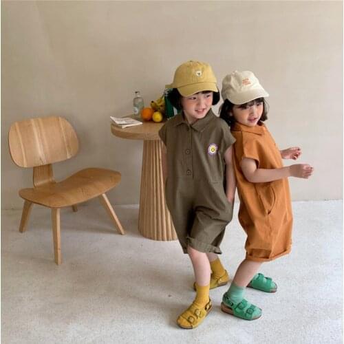 2021 new stylish girls boys overalls fashion summer cotton linen kids jumpsuit