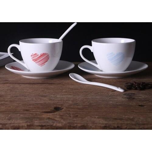 Red blue love pattern coffee mug with spoon dish,simple ceramic Mugs set,Afternoon tea cup everything for the kitchen tea mug