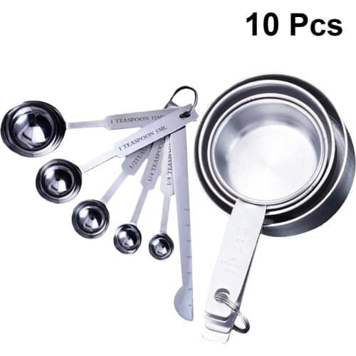 Stainless Steel Measuring Cup and Measuring Spoon Cooking Measure Spoon Cup Seasoning Spoons Coffee Tea Kitchen Accessory Silver