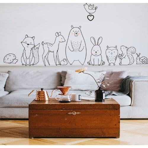 Nordic cartoon animal Wall sticker shy bear fox baby kids room creative adhesive stickers home decoration wallpaper