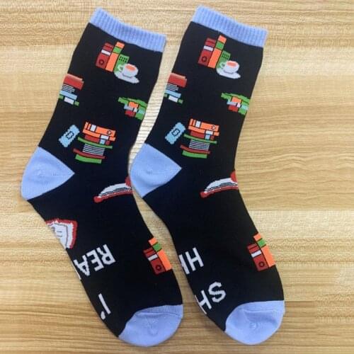 Unisex Funny Saying Novelty Cotton Crew Socks Shhh I Am Reading Letters Cartoon Books Print Mid Tube Stockings Xmas Gift D5QD