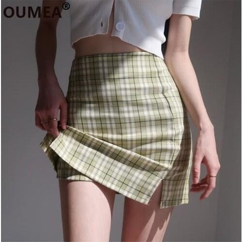 OUMEA Girls Green Plaid Skirt Womens Summer Gingham Sexy Mini Skirt Vintage Going Out Slim Fitted Skirt With Security Pant