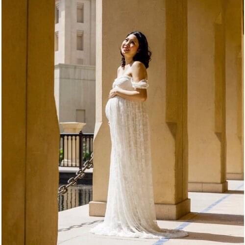Pregnancy Gowns For Photo Shoot Dresses For Pregnant Women Baby Shower Dress Maternity Photography Tail Ground Dress Lace